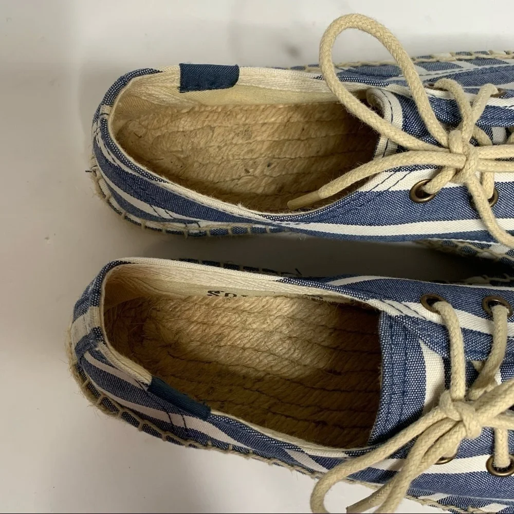 Soludos Derby Blue White Stripe Lace Up Espadrilles